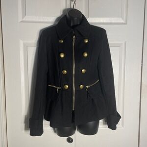 EXPRESS Black Military Style Jacket Women S Black Double Breasted Wool Blend